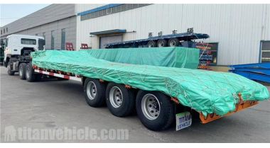 El remolque de plataforma baja Tri Axle 60 Tone se transportará a Indonesia