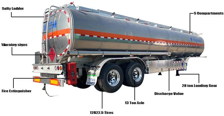 Remolque cisterna de aluminio de 5 compartimentos en venta en Zambia