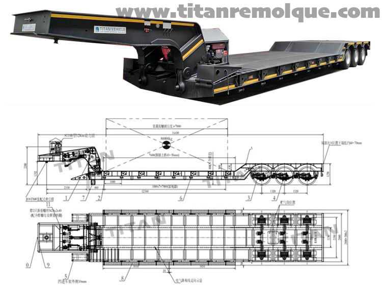 Remolque Lowboy de cuello de cisne desmontable de 3 ejes y 80 toneladas a la venta en México