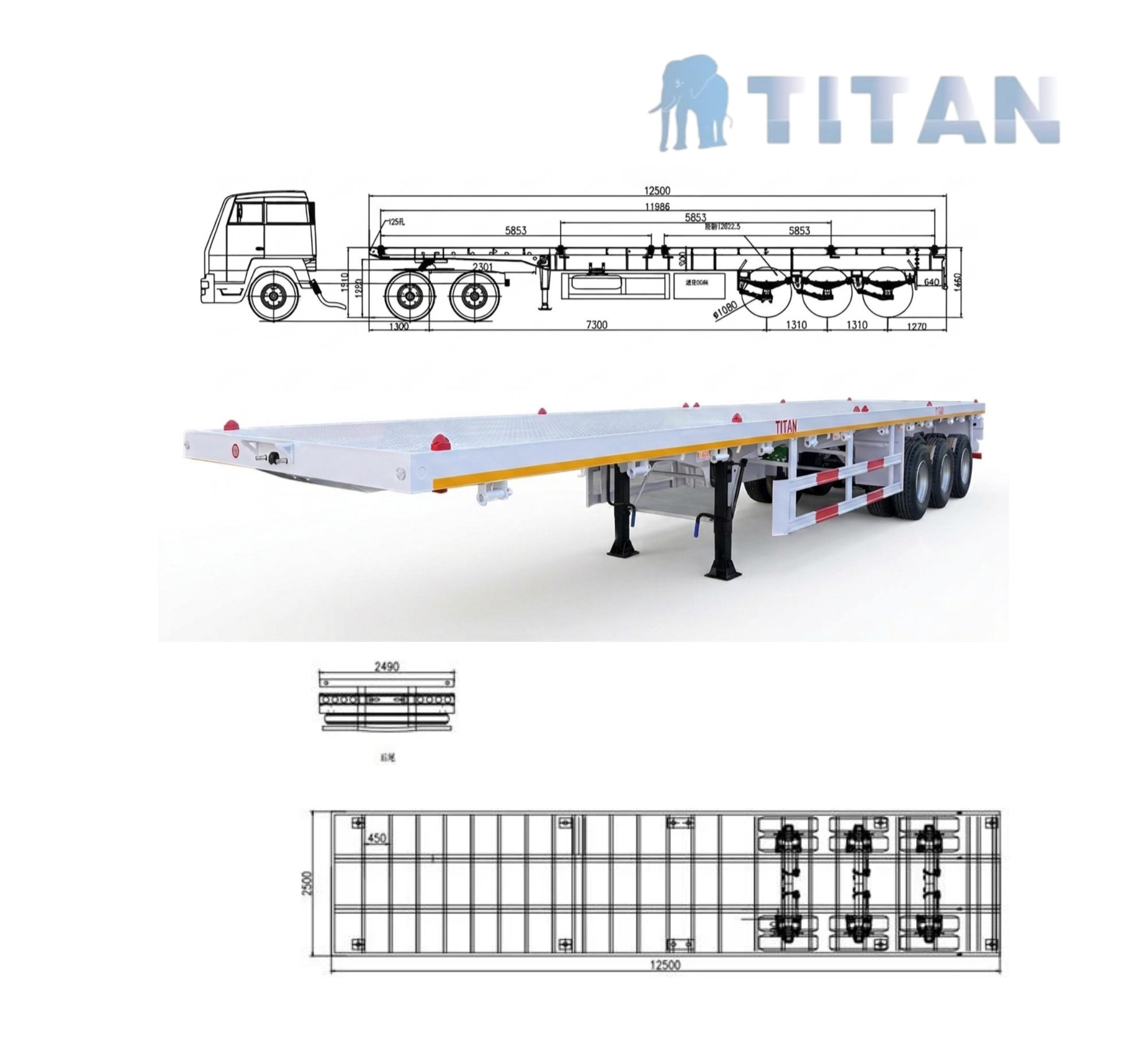 Dise&ntilde;o de remolque portacontenedor plataforma plana
